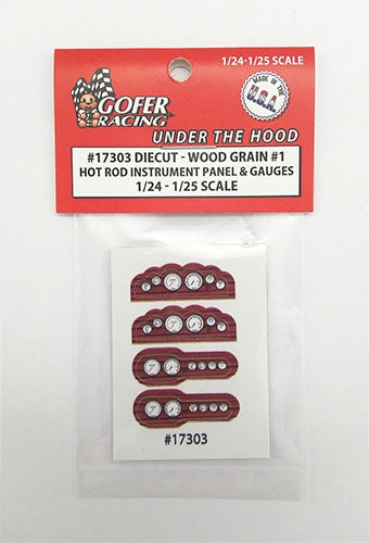 Gofer Racing 17303 Hot Rod Wood Grain Instrument Panel and Gauges , 1:24 & 1:25 Scales