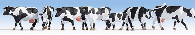 Noch Gmbh & Co 15725 Cows -- Black, White pkg(7), HO Scale