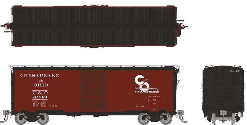 PREORDER Rapido 180001A HO 1937 AAR 40' Boxcar - Square corner: C&O: Single Car