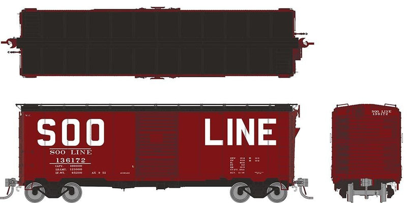 PREORDER Rapido 180002A HO 1937 AAR 40' Boxcar - Square corner: Soo Line: Single Car