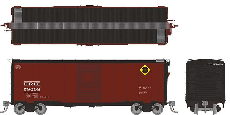 PREORDER Rapido 181003A HO 1937 AAR 40' Boxcar - Round corner: Erie: Single Car