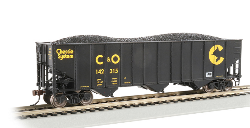 Bachmann 18744 Bethlehem Steel 3-Bay 100-Ton Open Hopper - Ready to Run - Silver Series(R) -- Chessie C&O 142315 (black, yellow), HO