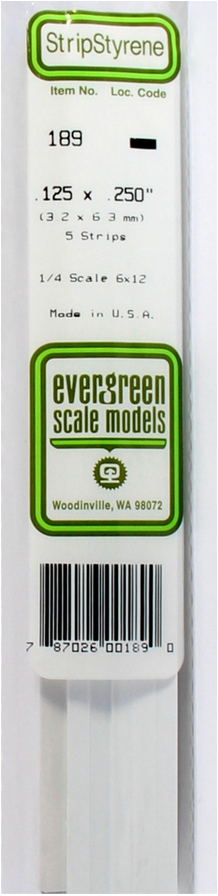 Evergreen Scale 189 .125 X .250 STRIPS