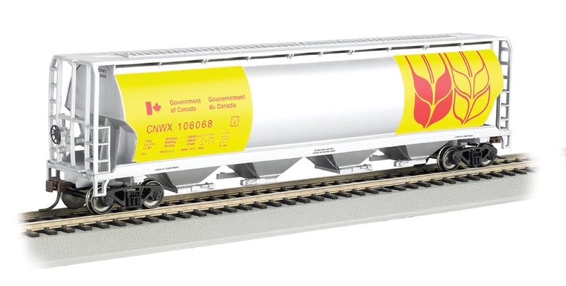 Bachmann 19136 GOVERNMENT OF CANADA - YELLOW - 4 BAY CYLINDRICAL GRAIN HOPPER, HO Scale