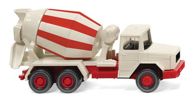 Wiking 68205 1970-1978 Magirus Deutz Concrete Mixer - Assembled -- Ivory, Red, HO Scale