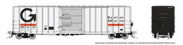 PREORDER Rapido 198003 HO Pacific Car & Foundry 5241 Cubic Foot 50' Boxcar 6-Pack - Ready to Run -- Guilford B&M Set