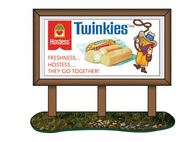 CMW 20241 1950s Hostess Country Billboard -- Twinkies (white, red, Twinkie the Kid with Lasso), HO