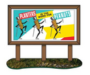 CMW 20242 1950s Planters Peanuts Country Billboard -- Blue, White, Yellow, Dancing Peanuts, "...the word for Peanuts" Slogan, HO