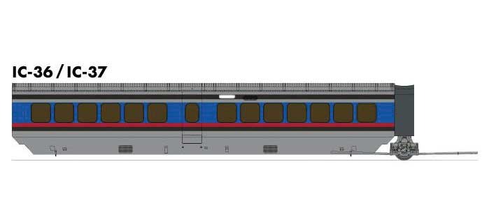 PREORDER Rapido 203102 HO UAC TurboTrain Add-On Coach (2022 Ver.) - Ready to Run -- Penn Central/US D.O.T (silver, blue, red)