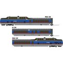 PREORDER Rapido 203502 HO UAC TurboTrain 3-Car Passenger Train-Only Set (2022 Ver.) - Sound & DCC Equipp -- Penn Central/US D.O.T (silver, blue, red)