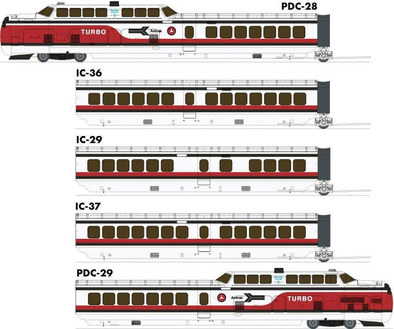 PREORDER Rapido 203503 HO UAC TurboTrain 5-Car Passenger Train-Only Set (2022 Ver.) - Sound & DCC Equipp -- Amtrak