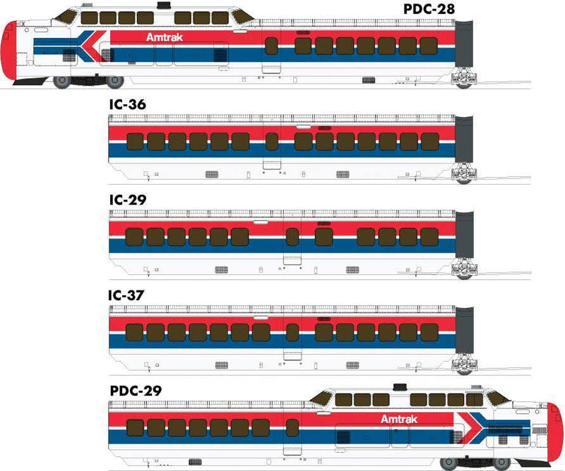 PREORDER Rapido 203504 HO UAC TurboTrain 5-Car Passenger Train-Only Set (2022 Ver.) - Sound & DCC Equipp -- Amtrak