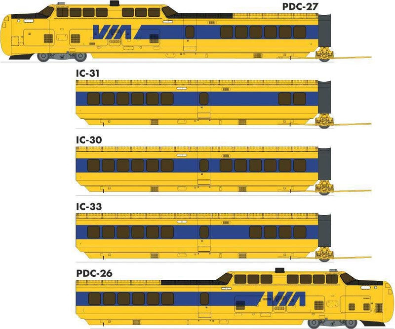 PREORDER Rapido 203507 HO UAC TurboTrain 5-Car Passenger Train-Only Set (2022 Ver.) - Sound & DCC Equipp -- VIA Rail Canada