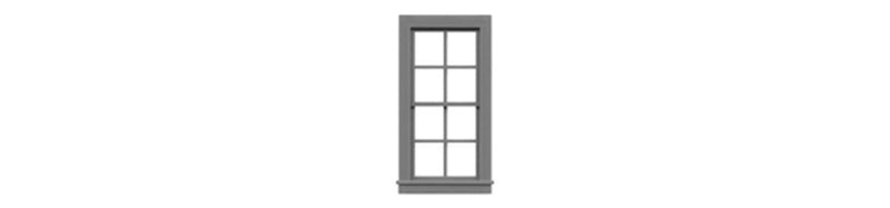 Tichy Train Group 2047 Double-Hung Window w/Glazing & Shades -- 4-Over-4 Pane, Scale 24 x 51" (.555 x 1.115" Opening) pkg(6), O Scale