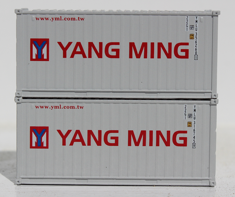 Jacksonville Terminal Company 205339 YANG MING 20' Std. height containers with Magnetic system, Corrugated-side. JTC-205339, N Scale