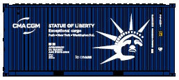 Jacksonville Terminal Company 205448 CMA CGM "Lady Liberty' transport container. Std. height container with Magnetic system, Corrugated-side. JTC-205448 (single), N Scale