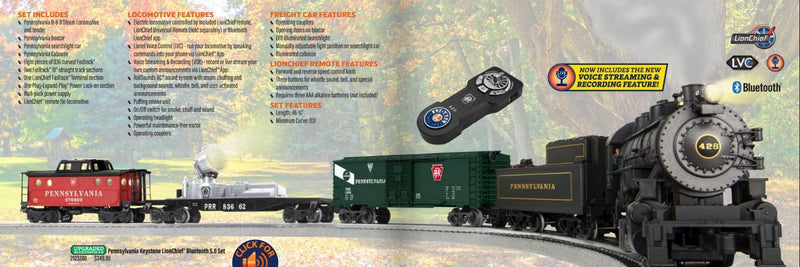 PREORDER Lionel 2123200 Pennsylvania Keystone LionChief Bluetooth 5.0 Set, O Gauge