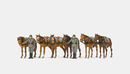 Preiser Kg 16597 Former German Army WWII - Unpainted Figures - Soldiers Holding Standing Draft Horses, 2 Figures & 6 Horses, HO Scale