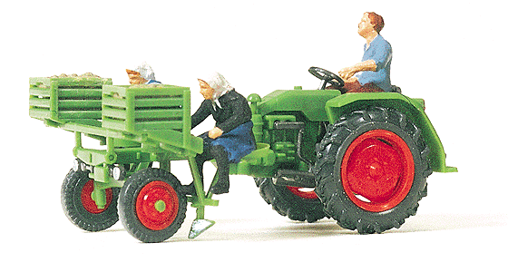 Preiser Kg 17935 Farm Equipment -- Tractor w/Potato Planter & 3 Figures, HO Scale