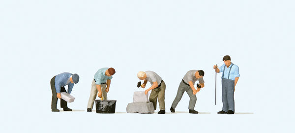 Preiser Kg 10669 Working at the Quarrystone Wall -- pkg(5), HO Scale