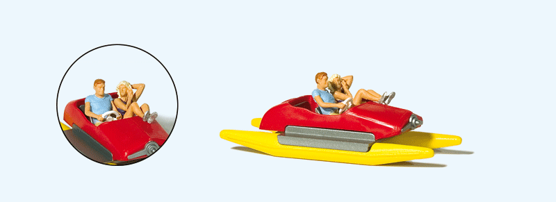 Preiser Kg 10684 Pedal Boat w/Couple -- Red, Yellow, HO Scale