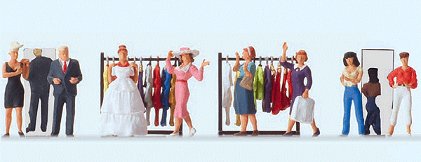 Preiser Kg 10586 At The Fashion Shop -- 8 Figures & Clothes Racks, HO Scale