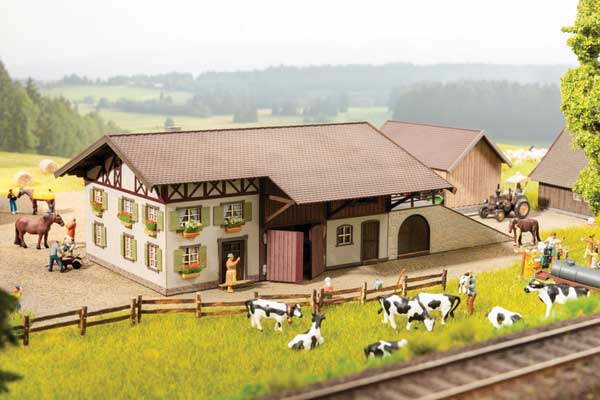 Noch Gmbh 66714 Farm with Ramp -- Laser-Cut Card Kit - Main Building: 6-13/16 x 6-1/8 x 3-1/4" 17.3 x 15.6 x, HO