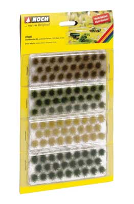 Noch Gmbh 7006 Grass Tufts XL -- Dark Green, Medium Green, Brown, Golden Yellow 3/8" 9mm Fibers pkg(104), All Scales