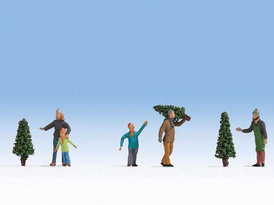 Noch Gmbh 15927 Christmas Tree Lot Figures -- 5 People, 3 Trees, HO