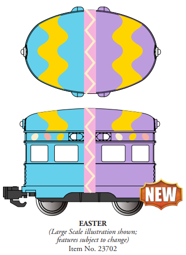 Bachmann 23702 Eggliner - 3-Rail - Conventional AC -- Easter (blue, lavender, yellow), O Gauge