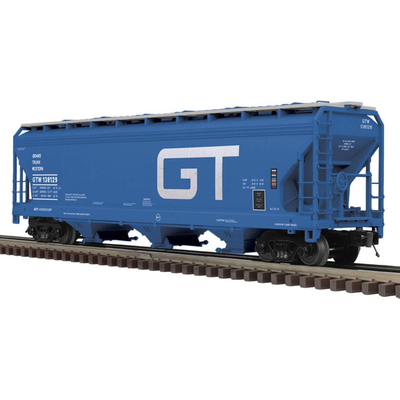 Atlas 3009957 3RL ATLAS PREMIER O 3-BAY CENTERFLOW HOPPER GRAND TRUNK WESTERN 138129, 138188 (BLUE/WHITE), O Scale