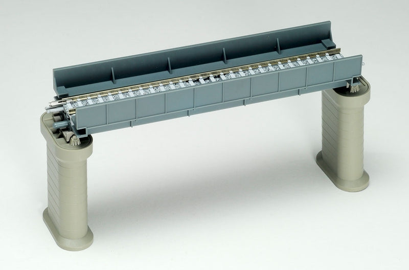 TomyTec Co LTD 3027 Through Girder Bridge w/2 Concrete Piers - Fine Track -- Concrete Ties (blue girder) 5-1/2"  140mm, N Scale