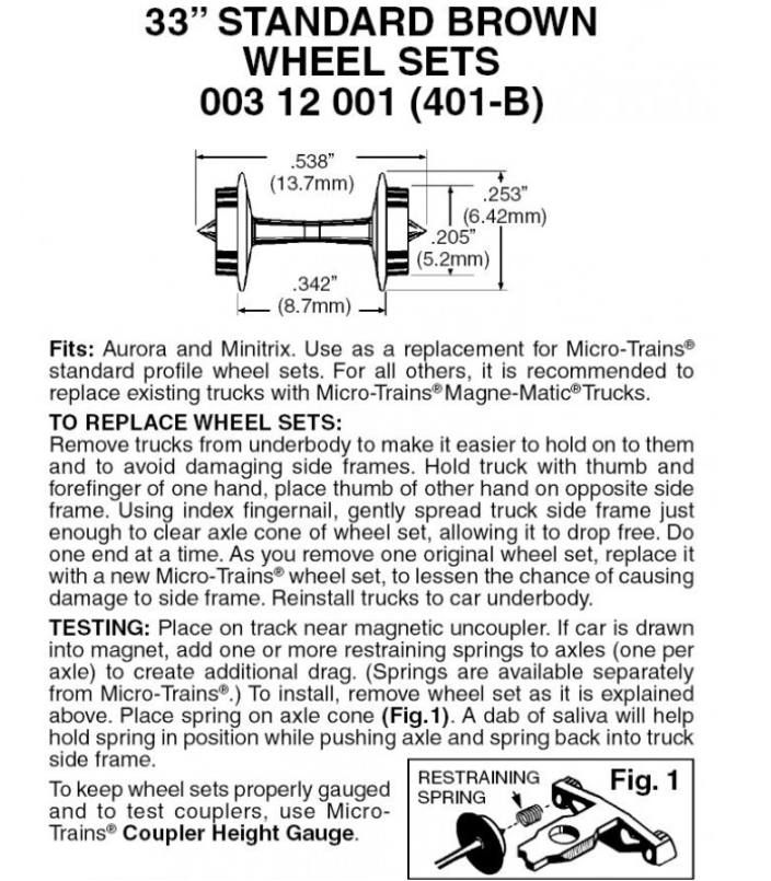 Micro Trains Line 003 12 001 33" Standard Wheelsets (Nonmagnetic) -- Brown Axles pkg(48), N Scale