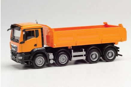 Herpa Models 312837 MAN TGS Dump Truck - Assembled -- Orange, Black, HO Scale