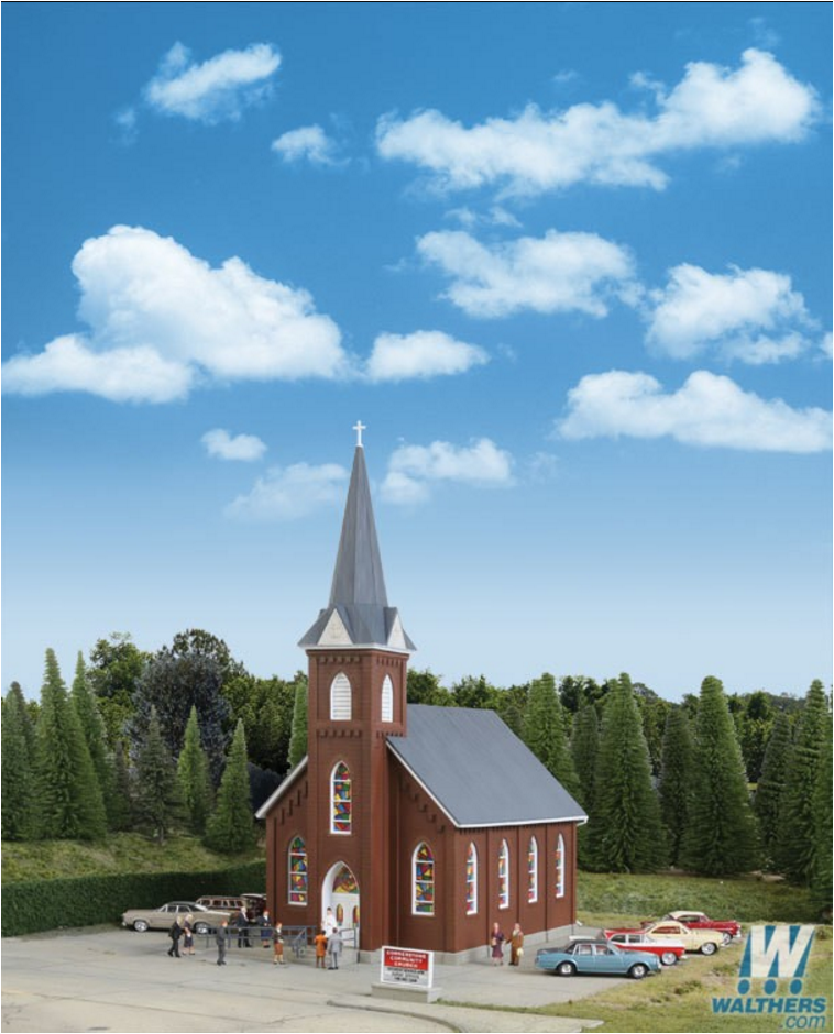 Walthers Cornerstone 933-3496 Brick Church -- Kit, HO