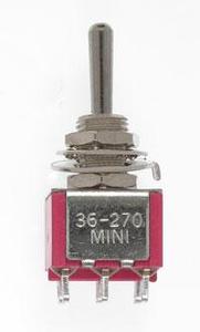 Miniatronics MNT3627005 Mini Toggle -Ctr Off-Mom Spring -DPDT-5amp-120v-1/4 in Dia [5], All Scales