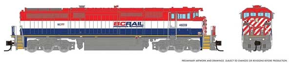 PREORDER Rapido 540049 N GE Dash 8-40CM - Standard DC -- British Columbia Railway