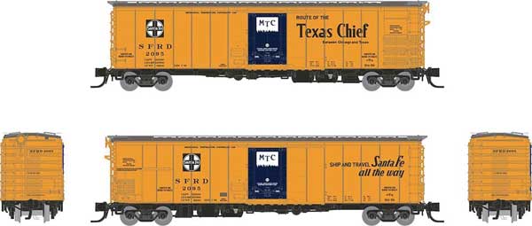 PREORDER Rapido 561003 N Class RR-56 Mechanical Reefer 6-Pack - Ready to Run -- Santa Fe (orange, blue, black, Texas Chief Slogan)