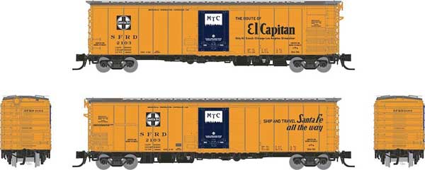 PREORDER Rapido 561005 N Class RR-56 Mechanical Reefer 6-Pack - Ready to Run -- Santa Fe (orange, blue, black, El Capitan Slogan)