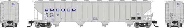 PREORDER Rapido 560001 N Procor 5820 Covered Hopper 6-Pack - Ready to Run -- Procor Ltd. UNPX (gray, blue stencil lettering)