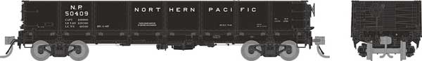 PREORDER Rapido 163006A HO NP 40' Drop-Bottom Gondola - Ready to Run -- Northern Pacific (1966 Scheme, black, white)