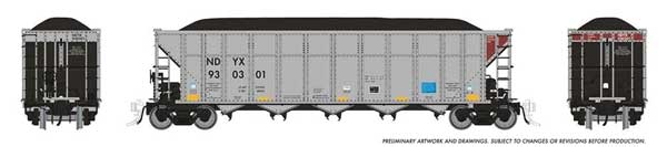 PREORDER Rapido 169053A HO AutoFlood III Rapid Discharge Coal Hopper w/Load - Ready to Run -- First Union Rail NDYX (silver, black, Boxcar Red)