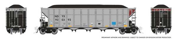 PREORDER Rapido 169054A HO AutoFlood III Rapid Discharge Coal Hopper w/Load - Ready to Run -- First Union Rail NDYX (silver, black, Boxcar Red)