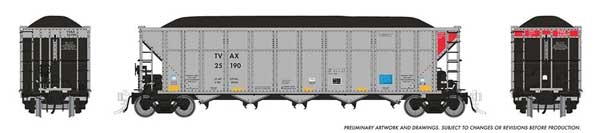 PREORDER Rapido 169056A HO AutoFlood III Rapid Discharge Coal Hopper w/Load - Ready to Run -- Tennesee Valley Authority TVAX (silver, black, red)