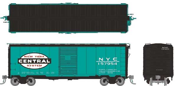 PREORDER Rapido 181007A HO 1937 AAR 40' Boxcar w/Round Corner - Ready to Run -- New York Central (Jade Green, black, white, Large Logo)