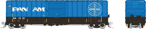 PREORDER Rapido 198002A HO Pacific Car & Foundry 5241 Cubic Foot 50' Boxcar - Ready to Run -- Pan-Am B&M (blue, black, white)