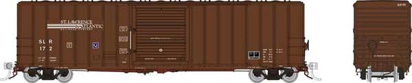 PREORDER Rapido 198006A HO Pacific Car & Foundry 5317 Cubic Foot 50' Boxcar - Ready to Run -- St. Lawrence & Atlantic SLR (Boxcar Red, white)