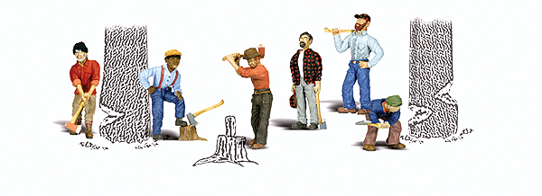 Woodland Scenics 2735 Scenic Accents(R) Figures -- Lumberjacks pkg(6), O Scale