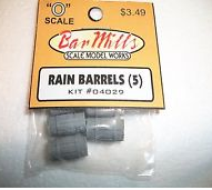 Bar Mills 4029 RAIN BARRELS 5pk, O Scale