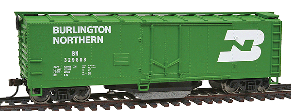 WalthersTrainline 931-1753 40' Plug-Door Track Cleaning Boxcar - Ready to Run -- Burlington Northern (Cascade Green, white; Large Logo), HO Scale